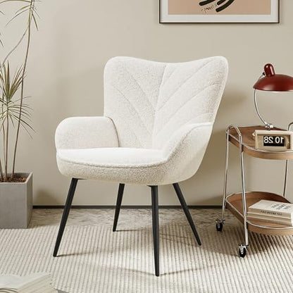 MALOL Mid-Century Sherpa Upholstered Accent Chair, Cozy Armchair with Curved Backrest, Sturdy Metal Legs, Soft Fabric Chair for Living Room, Bedroom & Reading Area,Beige - color: Beige, size: set of 1