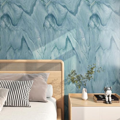 FunStick Thick Blue Liquid Marble Contact Paper for Countertops Waterproof Blue Marble Wallpaper Peel and Stick Countertops for Kitchen Bathroom Removable Marble Wall Paper for Cabinets Desk 15.8"x80" - size: 15.8" x 78.8"