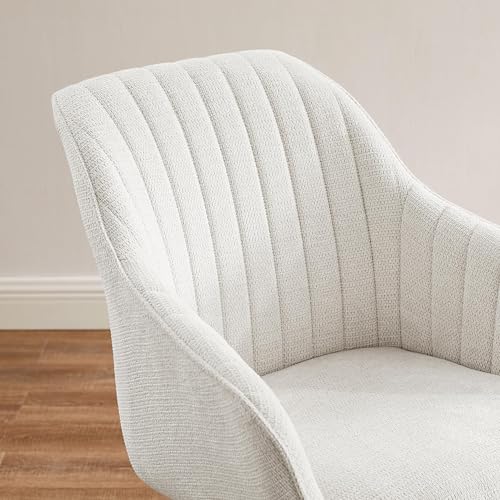 Swivel Desk Chair for Home Office, Fabric, Beige | No Wheels, Oka Wood Legs, Mid Century Modern, Upholstered, 360° Swivel, Accent Chair, Living Room, Bedroom - color: Beige, size: Fabric