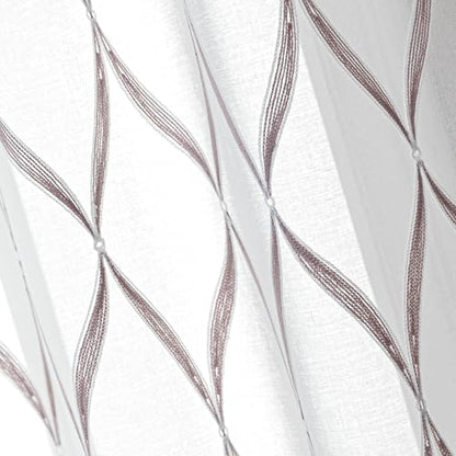 SLEEP ZONE Sheer Curtains for Living Room and Bedroom, Embroidered Sheer Curtains White Sheer Curtain 52 × 63 inch Length of 2 Panels, Off-White Waves - color: White Waves, size: 52"W×63"L