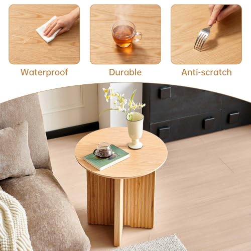 Round Fluted End Table, 19" Side Table, Modern Bedside Table, Mid-Century Modern Nightstand,Easy Assembly, for Small Spaces, Living Room, Bedroom, Oak - color: Oak, size: 19" Cross-leg Table
