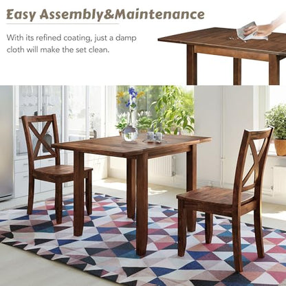 RuiSiSi 3 Piece Dining Table Set, Drop Leaf Kitchen Table Set with 2 X-Back Chairs for Kitchen, Dining Room, Small Space, Walnut - color: Walnut, size: 3 Piece