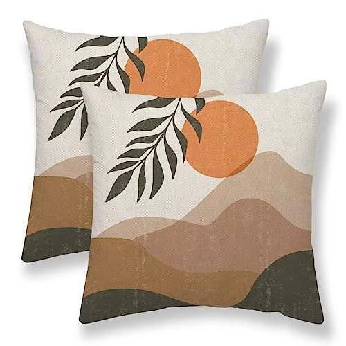 Mid Century Abstact Sunset Boho Pillow Covers 18x18 Set of 2 | Farmhouse Modern Decorative Throw Pillow Covers Outdoor Geometric Cushion Case for Couch Sofa Home Decor - color: Boho1, size: 18" x 18" (Pack of 2)