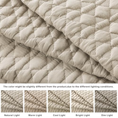 Beige Quilt King Size Bedding Sets with 2 Pillow Shams, Lightweight Soft Bedspread Coverlet, Quilted Blanket Thin Comforter Bed Cover, All Season Summer Spring, Tan Cream, 3 Pieces, 104x90 inches - color: Beige, size: King