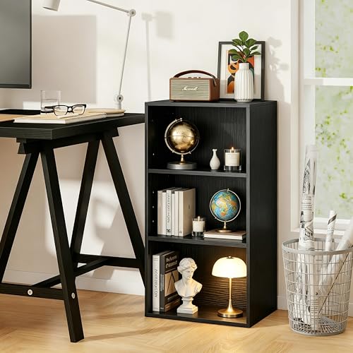 HealSmart 3 Tier Bookcase, Industrial 3 Book Shelf, 9.2" D x 23.8" W x 31.5" H Tall Open Cube Storage Organizer for Home Office, Living Room, Bedroom and Dinning Room, Black - color: Black, size: 3 Shelf