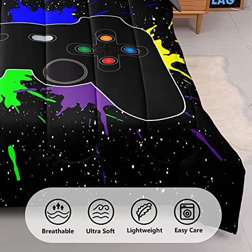 5 Pieces Gaming Bedding Set Twin Size for Boys Gamer Comforter Set for Boys Girls Kids Teens 5 Piece Bed in A Bag Video Game Bedding for Gamer Room Decorative Twin27 - color: Black, size: Twin