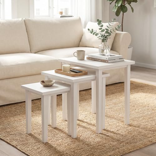 Giantex Nesting Tables Set of 3, Farmhouse Stacking Side Table with Rubber Legs, Wooden Rectangle Accent End Table, Nesting Coffee Tables for Living Room Bedroom (White) - color: White