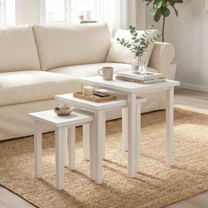 Giantex Nesting Tables Set of 3, Farmhouse Stacking Side Table with Rubber Legs, Wooden Rectangle Accent End Table, Nesting Coffee Tables for Living Room Bedroom (White) - color: White