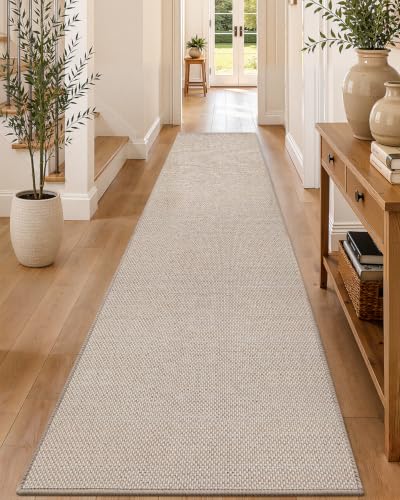 Color&Geometry Runner Rug 28"x144"Non Slip Rubber Backing Hallway Rug,Khaki | Carpet Runners for Kitchen Hallway Living Room Bedroom，Ultra Thin Entryway Rugs，Rolled-up NO Creases - color: Heather Khaki, size: 28"x144"