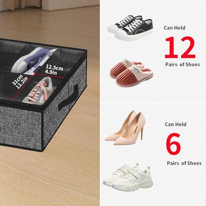 Onlyeasy Under Bed Shoe Storage Organizer with Sturdy Handles and Clear Window 1 Pack Fits 12 Pairs, Premium Foldable Underbed Shoes Container Box for Closet, Linen-like Black, MXAUBSB1P - color: Linen-like Black 1 Shoes (12 Cells)