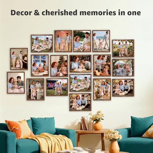 Giftgarden 8x10 Picture Frame Set of 18, Lightweight 8 by 10 Frames Bulk for Gallery Wall Photo Hanging and Tabletop Display, Rustic Brown - color: Brown*18, size: 8x10