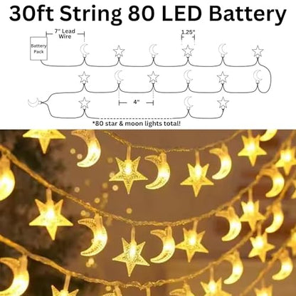 Whimsigoth Star and Moon Decor String Lights, Indoor Bedroom Classroom Dorm Patio Party Wedding Decor, Warm White (30ft Battery) - size: 30ft Battery