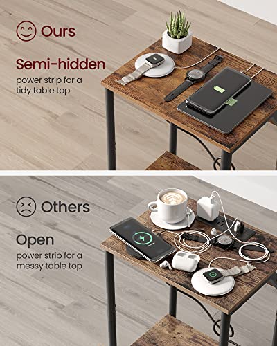 VASAGLE End Table with Charging Station, Small Side Table for Living Room, Bedroom, Nightstand with Outlets and USB Ports, Bedside Table with Storage Shelf, Rustic Brown and Black | End Table for Living Room, Bedroom, Nightstand with Storage Shelf, Rustic
