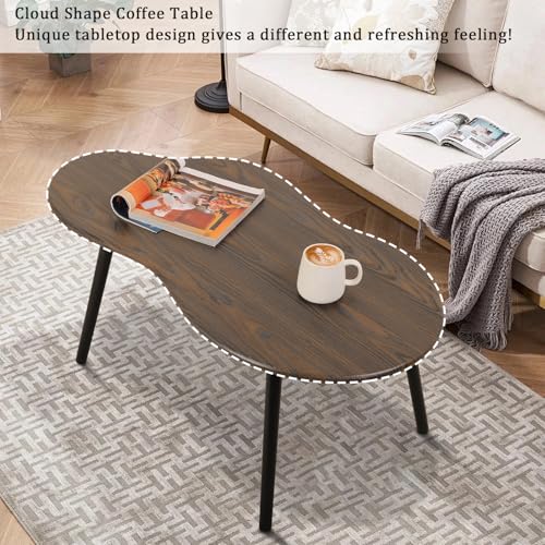 Modern Coffee Tables for Living Room Cloud Shape Center Table Industrial Irregular Wood Grain Table Top Coffee Table, Rustic Brown Unique Furniture for Living Room Home - color: Rustic Brown-1