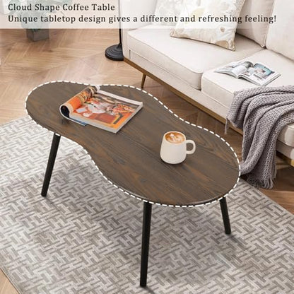 Modern Coffee Tables for Living Room Cloud Shape Center Table Industrial Irregular Wood Grain Table Top Coffee Table, Rustic Brown Unique Furniture for Living Room Home - color: Rustic Brown-1