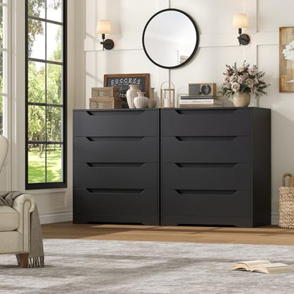 HOSTACK Modern 4 Drawers Dresser, Wood Chest of Drawers with Storage, Black | Black Dresser with Cut-Out Handles, Small Dresser, 4 Drawers Chest, Tall Storage Dresser for Living Room, Apartment, Renter - color: Black