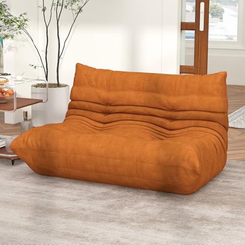Full Foam Loveseat Sofa, Adult Bean Bag Floor Couch with Waterproof Fabric | Dark Orange, armless fireside shape for living rooms, apartments, offices, reading corners, movie nights, and daily lounging. - color: Darkorange, size: Twin