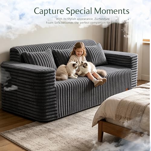 ZurNesfure Sofa Couch 3-Seater Boneless Sofa with Pillow Darkgrey,3-Seater | No Assembly Need, Modern Couch with deep seat and Washable Cover Cloud Sofa for Living Room Bedroom Apartment - color: Stripe Darkgrey, size: 3-seater