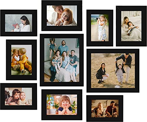 LUCKYLIFE Picture Frame Set 10-Pack, Gallery Wall Frame Collage with 8x10 5x7 4x6 Black Frames - color: Black