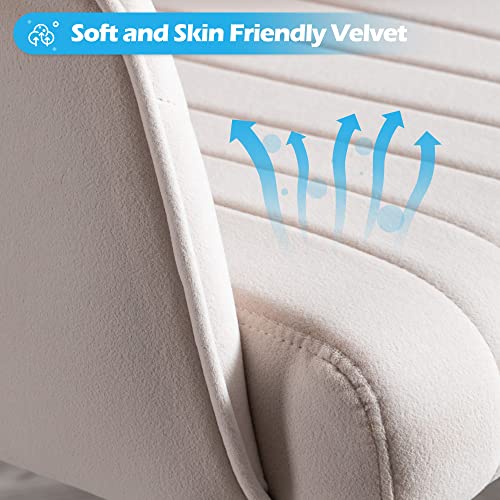 Vanity Chair Velvet Desk Chair with Gold Base for Living Room,Cream | Accent Armchair Upholstered Modern Tufted Chairs for Girls Women Ergonomic Study Seat Computer Task Stools for Bedroom - color: Cream