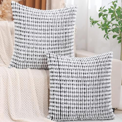 LUOYEHK Boho Throw Pillow Covers 22x22 Inch Set of 2 Chenille Tufted Pillowcase Farmhouse Neutral Cushion Covers for Couch Sofa Bed Living Room, Black Gray - color: Black Gray, size: 22" x 22" (Pack of 2)