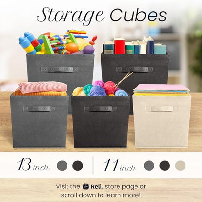 Reli. 13x13x13 Storage Cube Bins (8 Pack) Dark Gray, Fabric Organizer Cubes | Multi-Purpose Storage | Reinforced Double Stitched Handles | Collapsible