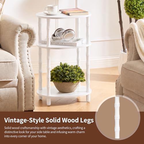 Side Table, 3-Tier Oval Accent Small End Table, Modern Oval Nightstand Accent Table for Small Space, Bedrooms, Living Room, Easy to Assemble, White - color: White, size: 15.7" x 11.6" x 24.4"
