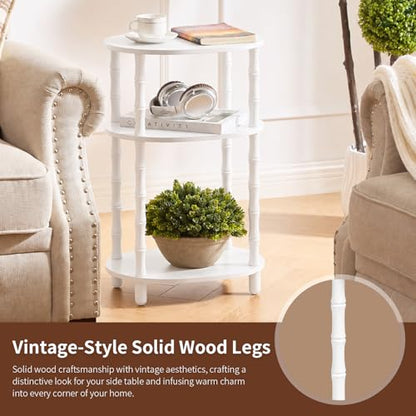 Side Table, 3-Tier Oval Accent Small End Table, Modern Oval Nightstand Accent Table for Small Space, Bedrooms, Living Room, Easy to Assemble, White - color: White, size: 15.7" x 11.6" x 24.4"