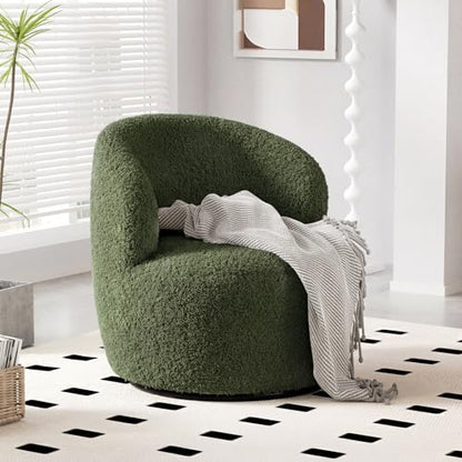 FiveWillowise Swivel Accent Chair, 360° Small Round Barrel Chairs, Modern Cozy Sherpa Padded Armchair for Living Room, Bedroom, Waiting Room, Office, Moss Green - color: Moss Green, size: 1 PC