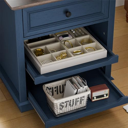 Lateral File Cabinet 3 Drawer File Cabinet with Charging Station, Printer Stand with Open Adjustable Storage Shelves, Lateral Filing Cabinet for Home Office, Blue - color: Blue