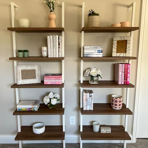 Nathan James Theo 5-Shelf Wood Modern Bookcase, Open Wall Mount Ladder Bookshelf with Industrial Metal Frame, Light Brown Oak/White - color: Theo Oak/White, size: Set of 1