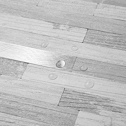 DICOFUN 10-Sheet Peel and Stick Backsplash Tile, White Birch PVC Mixed Metal Stick on Backsplash Tiles for Kitchen, 9.4 sq.ft - color: White Birch and Metal Silver, size: 10 Sheets, 12’’x12’’x0.12’’