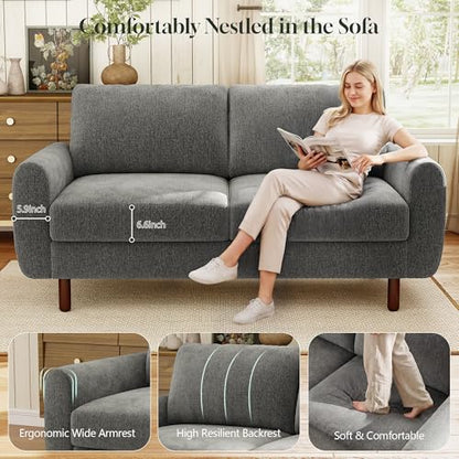 68" Loveseat Sofa, Comfy Chenille Fabric Couches for Living Room with Spring Cushion and Solid Wood Frame, Modern Deep Seat Couch for Bedroom, Apartment, Office, Easy Assembly, Gray - color: Grey