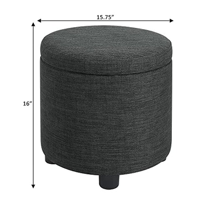 Designs4Comfort Round Accent Storage Ottoman with Reversible Tray Lid - color: Dark Charcoal Gray Fabric