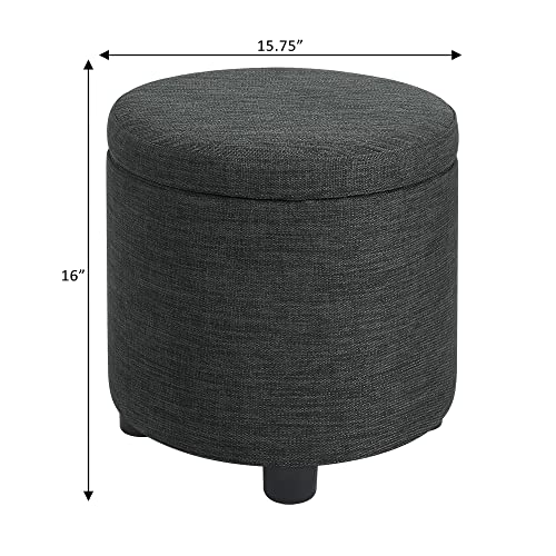 Designs4Comfort Round Accent Storage Ottoman with Reversible Tray Lid - color: Dark Charcoal Gray Fabric