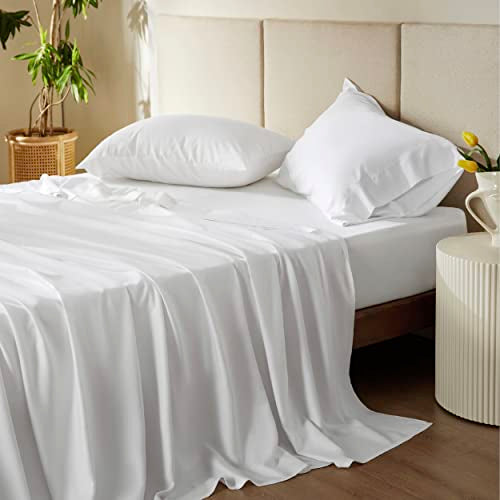 Bedsure PureWoven 100% Rayon Derived from Bamboo, Twin Bed Sheets, 3 Pieces | Cooling Sheets for Hot Sleepers, Breathable & Silky Soft, 16" Deep Pocket, Hotel Luxury Bedding, White - color: 02 - White, size: Twin