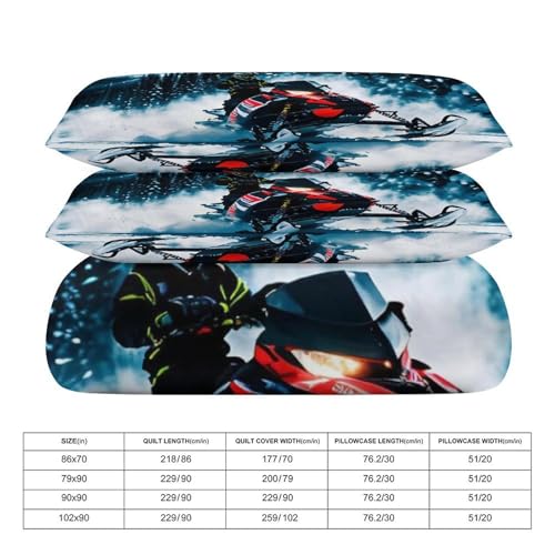 3 Piece Cool Snowmobile Bedding Set - Ultra Soft Fabric & Double-Sided Print, Breathable Comforter Set with 1 Quilt Cover & 2 Pillowcases for Home Hotel, 79"x90" - size: 79"x90"