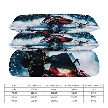 3 Piece Cool Snowmobile Bedding Set - Ultra Soft Fabric & Double-Sided Print, Breathable Comforter Set with 1 Quilt Cover & 2 Pillowcases for Home Hotel, 79"x90" - size: 79"x90"