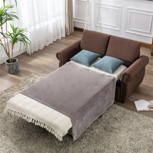 Brown 57.5" Pull Out Sofa Bed Loveseat Sleeper with Twin Size Memory Mattress for Living Room Spaces