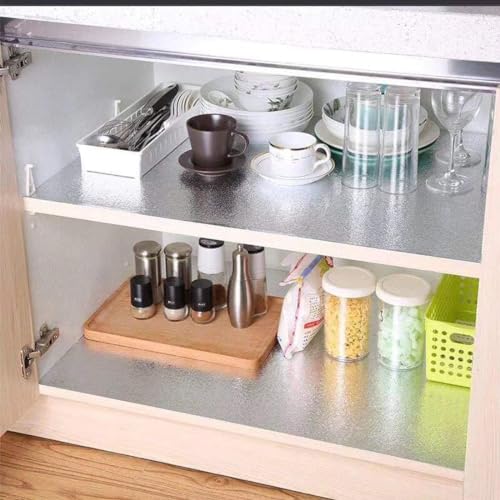 Silver Contact Paper Kitchen Backsplash Water/Oil Proof Wallpaper Metallic Peel and Stick Wallpaper 16"X118" Self Adhesive Aluminum Foil Contact Paper for Kitchen Countertop Cabinet Drawer