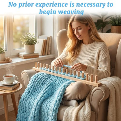 cenoz 61" Beechwood Chunky Knitting Blanket Loom Kit - Adjustable Size Hand Knitting Loom for DIY Throw Chunky Yarn Blankets Scarves Rugs, No Needles Required, Blanket Loom Gift for Beginners Starter - size: 61inch