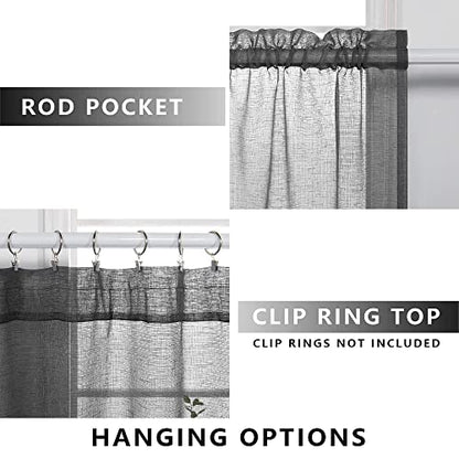 KOUFALL Dark Grey Sheer Curtains 84 Inches Long,Linen Look Rod Pocket Window Curtains for Living Room Bedroom,2 Panels Set,Charcoal Gray - color: Dark Grey, size: 52"W x 84"L (Pack of 2)