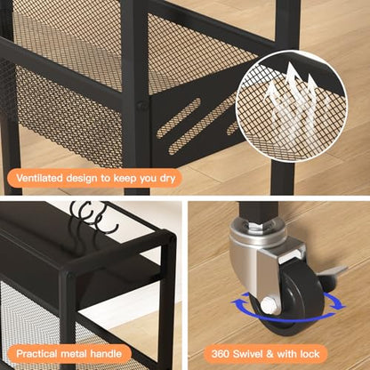 DGSNADGO Slim Rolling Storage Cart, 4-Tier Narrow Kitchen Cart with Wheels | Skinny Rolling Cart, Metal Mobile Snack Shelving, Rolling Spice Rack for Small Space in Kitchen, Living Room,Bathroom, Black - color: Black
