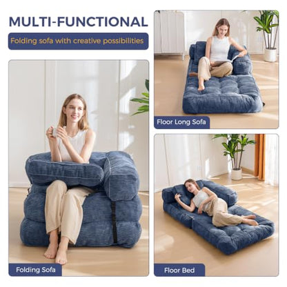 MAXYOYO Folding Sofa Bed, Convertible Chair Bed with Pillow | L-Shaped Floor Sofa with Armrest and Pillow, Foldable Portable Fold Out Comfy Chair Bed for Living Room Bedroom, Dusty Blue - color: Dusty Blue