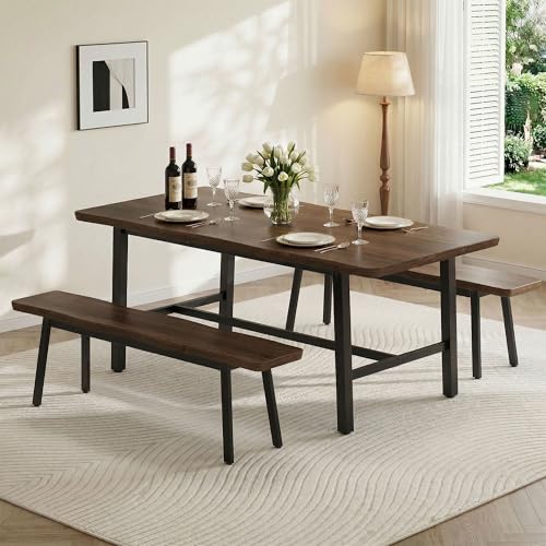 FUQARHY 59” Farmhouse Dining Bench Pair of 2, Long Kitchen Benches | 6-8 Person, Long Kitchen Table Benches, Entryway Bench, Indoor Bench Walnut - color: Walnut