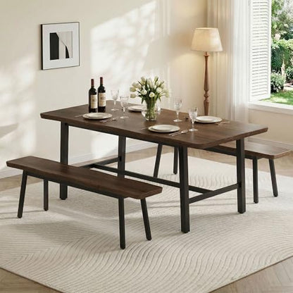 FUQARHY 59” Farmhouse Dining Bench Pair of 2, Long Kitchen Benches | 6-8 Person, Long Kitchen Table Benches, Entryway Bench, Indoor Bench Walnut - color: Walnut