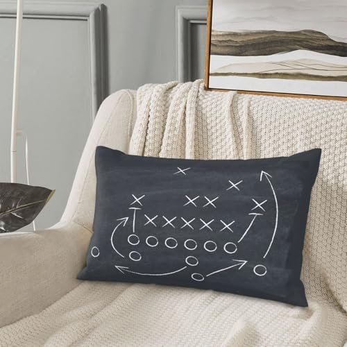 American Football Throw Pillow Covers Tactics Chalk Blackboard Drawing Lumbar Pillow Cover 12x20 Inch Set of 2 Soccer Theme Pillowcase Rectangle Cushion Cases for Bed Sofa - color: Black, size: 20" x 12" (Pack of 2)