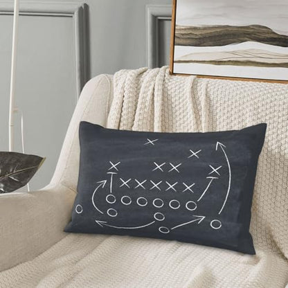 American Football Throw Pillow Covers Tactics Chalk Blackboard Drawing Lumbar Pillow Cover 12x20 Inch Set of 2 Soccer Theme Pillowcase Rectangle Cushion Cases for Bed Sofa - color: Black, size: 20" x 12" (Pack of 2)