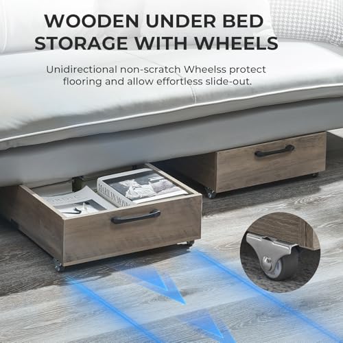 2-Pack Under Bed Storage Drawers with Wheels, Brownish-Gray | 58L total capacity, 80 lb per Drawer, Fits 6 in Bed Clearance, Rolling Drawers for Shoes, Clothes, Linens, Toys - color: Brownish-Gray