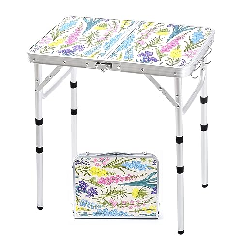 Yriuat Folding Camping Table 2ft Portable Pinic Table Adjustable Height Small Card Table Aluminum Foldable Lightweight with Carry Handle for Outdoor Indoor Hiking Camp BBQ Beach (Blooming Floral) | Adjustable Height, Carry Handle, Aluminum Foldable Lightw